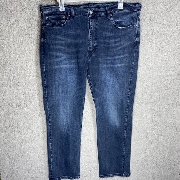 Levis 514 Straight Fit 40x31 Indigo Blue Denim Jeans Faded Dark Wash Stretch - Picture 1 of 8